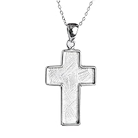 Natural Gibeon Meteorite Cross Shape Silver Plated Necklace Pendant 39×26mm AAAA