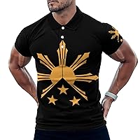 Tribal Philippines Filipino Sun and Stars Flag Men's Polo Shirt Golf Short Sleeve Regular-Fit Button Straight T-Shirt