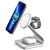 3 in 1 Wireless Charger for MagSafe, Aluminum Alloy Wireless Charging Station, Compatible with iPhone 14/13/12, Apple Watch, AirPods Pro/3/2 (Cable and Wall Charger Included) Silver