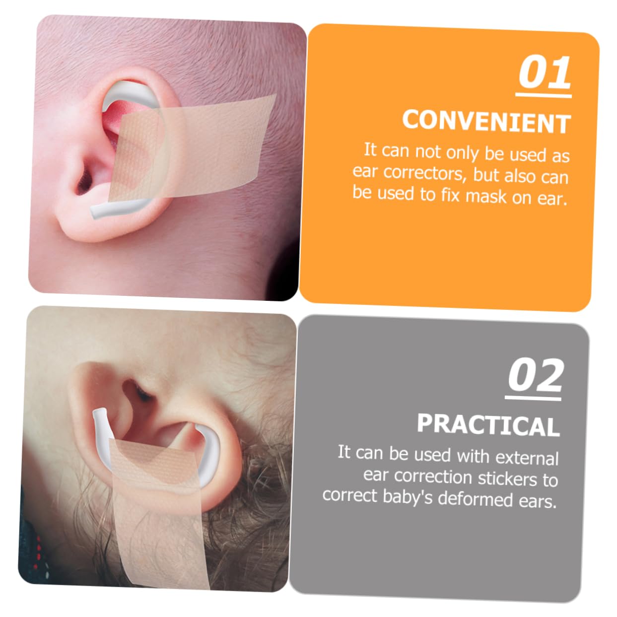 BESTOYARD 10 Pairs Auricle Corrector Invisible Tape Ear Corrector for Protruding Ear Support Ear Muffs Glue Tape Baby Ear Aesthetic Corrector Russ Child White Silica Gel Eversion