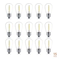 Ambience PRO Replacement LED Light Bulbs, 1 Watt LED Edison-Inspired Exposed Filaments Plastic Bulbs, S14 Energy Efficient Outdoor String Lights Bulbs - 15 Pack