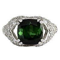 7.93 Carat Natural Green Tourmaline and Diamond (F-G Color, VS1-VS2 Clarity) 14K White Gold Luxury Cocktail Ring for Women Exclusively Handcrafted in USA