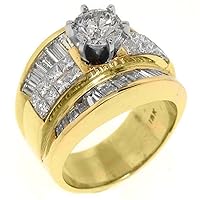18k Yellow Gold Round Princess & Baguette Diamond Engagement Ring 3.83 Carats