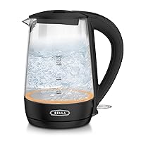 1.7 Liter Glass Electric Kettle, Quickly Boil 7 Cups of Water in 6-7 Minutes, Soft Orange LED Lights Illuminate While Boiling, Cordless Portable Water Heater, Carefree Auto Shut-Off, Black
