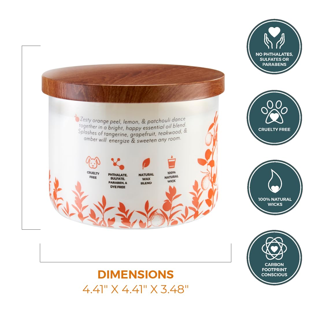 Essential Elements by Candle-lite Scented Candles, Blood Orange & Teakwood Fragrance, One 14.75 oz. Three-Wick Aromatherapy Candle with 45 Hours of Burn Time, Off-White Color