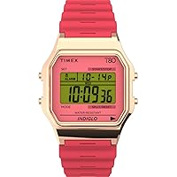 Timex Unisex T80 34mm Watch - Pink Strap Digital Dial Rose Gold-Tone Case