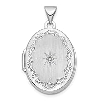 14k White Gold Brushed Diamond Star 21mm Oval Photo Locket Pendant Necklace Jewelry Gifts for Women