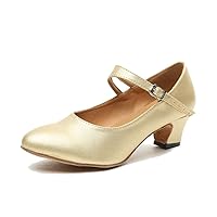 Women's Round Toe Mary Janes Mid Heel Leather Ballroom Practice Latin Modern Dance Shoes
