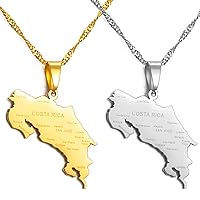 Map of Costa Rica Pendant Necklaces - Charm Ethnic Africa Thin Chain Necklaces,Gold Color Patriotic Maps Flag Hip Hop Jewelry for Women Men Trend Party Gift