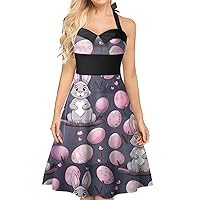 Formal Dresses for Women Evening Party,Vintage Hanging Neck Sleeveless SexyEaster Print Dresses Dress Tops for