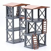WW2 Military Scene Series Model DIY Assembly Two Defensive Sentry Tower Bricks Model Small Particle Building Block Toys
