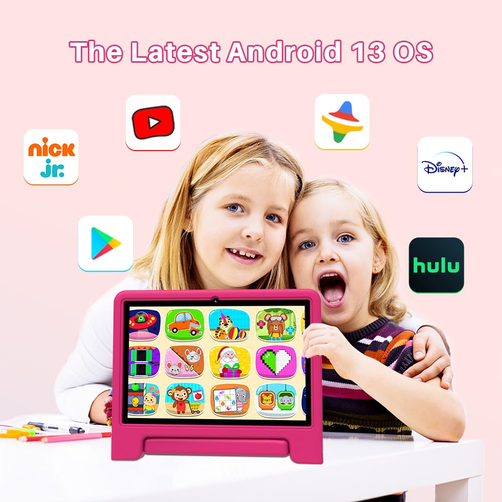 ApoloSign 10 inch Android 13 Kids Tablet - Powerful Quad-Core, 2GB RAM, 32GB ROM, 5MP Camera - with Convertible Shockproof Case-Stand, Parental Controls, 5000mAh Battery