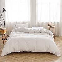 FACE TWO FACE Bedding Duvet Cover Set 2 Pieces 100% Washed Cotton Duvet Cover Linen Like Textured Breathable Durable Soft Comfy (Twin, White)