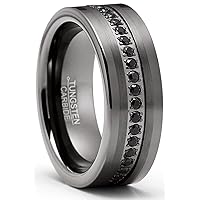 Metal Masters Co. Tungsten Carbide Black Wedding Band Eternity Ring, Cubic Zirconia Inlay Comfort Fit