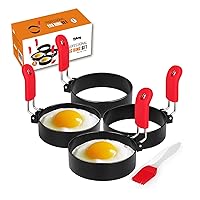 3 inch Stainless Steel Egg Rings for Egg Mcmuffins, 4 Pack, Egg Molds for Frying Eggs, Mini Pancakes Ring with Anti-scald Handle (4 pack, 3inch)