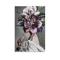 Woman with Flowers on Her Head Poster Canvas Painting Wall Art Poster for Bedroom Living Room Decor 08x12inch(20x30cm) Unframe-Style
