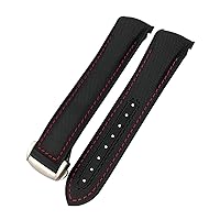 20mm 21mm 22mm Quality Nylon Rubber Watch Band Fit for Omega GMT Planet Ocean 600 8900 Orange Canvas Silicone Strap (Color : Black red, Size : 21mm)