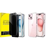 JETech iPhone 15 Plus 6.7-Inch Full Coverage Privacy Screen Protector and Glitter Case Bundle