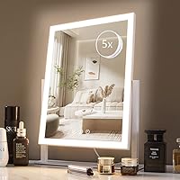 HIEEY Lighted Makeup Mirror, Hollywood Vanity Mirror with Lights, Three Color Lighting Modes, and 5X Magnification Mirror, Smart Touch Control, 360°Rotation (15.2in. White)