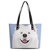 Womens Handbag Samoyed Buddy Dog Leather Tote Bag Top Handle Satchel Bags For Lady