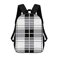 Black and White Plaid Print 17 Inch Backpack Adjustable Strap Laptop Backpack Double Shoulder Bags Purse for Hiking Travel Work