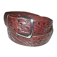 Real Leather Belt Floral Leaves Tooled Oil Tanned Braided Western Style