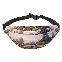Landscape with a Traditional Windmill Print Fanny Packs for Women Men Crossbody Waist Bag Waterproof Belt Bag with Adjustable Strap