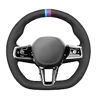MEWANT Steering Wheel Cover for BMW 5 Series M Sport 2023 Hand-Stitched Alcantara Car Steering Wrap for BMW