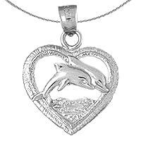 Silver Heart With Dolphin Necklace | Rhodium-plated 925 Silver Heart With Dolphin Pendant with 18