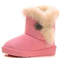 Baby Girls Boys Warm Winter Shoes Anti Slip Side Button Faux Fur Lined Snow Boots