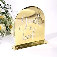 UNIQOOO 10 Pack Acrylic 8x10 Gold Mirror Arch Table Sign for Wedding with Holders, 1/8 in Thick, DIY Blank Arch Sign Sheet Perfect for Decoration, Party,Anniversary, Event, Stand Included