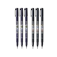 Fudenosuke Brush Pen, 6-Pack, Hard Tip (GCD-111) x3, Soft (GCD-112) x3 - for Precision Drawing, Sketch Notes & Calligraphy| Top Gifting Idea