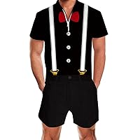 Idgreatim Men Rompers 3D Graphic Casual Shorts Sleeve Zipper Jumpsuit One Piece Overall Outfits