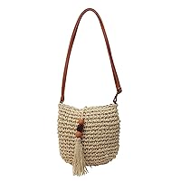 Woven bag, women's bag, casual tassel, beaded straw shoulder bag, crossbody bag