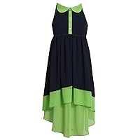 Bonnie Jean Girls Navy Green Chiffon Easter Wedding Dress, Navy, 7-16