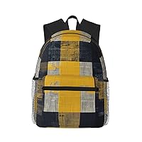 Yellow Gray Black Plaid Print Backpacks Casual,Pacious Compartments,Work,Travel,Outdoor Activities Unisex Daypacks