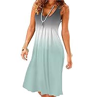 Women's Summer Casual Plain Flowy Swing Dress Loose Sleeveless Beach Tunic Maxi Dress Tank Dresses Rainbow T Shirt Dress