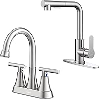 Brushed Nickel Bathroom Sink Faucet with Pop-up Drain and Supply Hose, 4 inch Faucet for Bathroom Sink Vanity, Kitchen Faucet with Pull Down Sprayer, Kitchen Faucets for Sink 3 Hole Bar Rv Camper