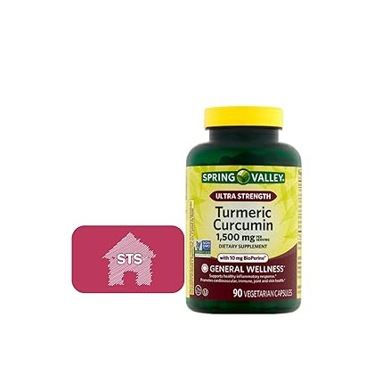 Spring Valley Turmeric Curcumin, Ultra Strength, 1,500 mg, 90 Count + STS Sticker.