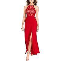 & Company Juniors' Sequined Lace Halter Gown