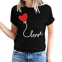 Love Heart Balloon Graphic T-Shirt for Women Valentines Day Short Sleeve Casual Tops Lover Gift Crewneck Blouses