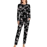 Wine Glass Womens Pajama Sets Long Sleeve Top And Pants Soft Comfortable Sleepwear Loungewear Set