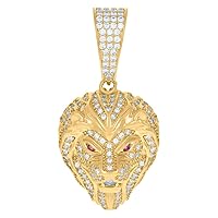 10k Yellow Gold Mens Purple White CZ Cubic Zirconia Simulated Diamond Lion Head Animal Wildlife Charm Pendant Necklace Measures 43.7x21.1mm Wide Jewelry for Men
