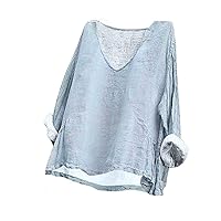Summer Loose Basic Tee Tops Womens Scoop Neck Long Sleeve Shirts Plus Size Casual Plain Street Blouses for Going Out