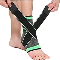 KeuLEn Ankle Support Brace, Adjustable Compression Wraps for Men Women Achilles Tendon Plantar Fasciitis Stabilize Ligaments (Green,Large)
