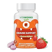 Kids Elderberry With Zinc and Vitamin C - Immune Support Supplement Chewable Tablets - Tasty Natural Mixed Berry Flavor - Vegan, Vegetarian, Gluten Free, Non-GMO, for Children, 120 Chewables