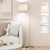 Arc Floor Lamps for Living Room with 3 Color Temperatures, Modern Floor Lamp Reading Light with 9W Bulb Included, Standing Lamp with Adjustable White Hanging ‎Lampshade for Bedroom Office(Gold)