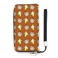 Monkeys Love Banana Wristlet Wallet Leather Long Card Holder Purse Slim Clutch Handbag for Women