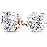 The Diamond Deal .05-1.00 Carat Natural Round Solitaire Diamond Stud Earrings For Women Girls infants 14k Yellow or White or Rose/Pink Gold 4-Prong Basket Setting Stud Earrings With Screw Backs