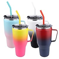 40 oz 4Pack Tumbler with Handle Straw Lid, Double Wall Vacuum Sealed Stainless Steel Insulated Slim Tumblers, Vacuum Travel Mug Gift for Hot Cold Drinks with Cleaning, Colorful